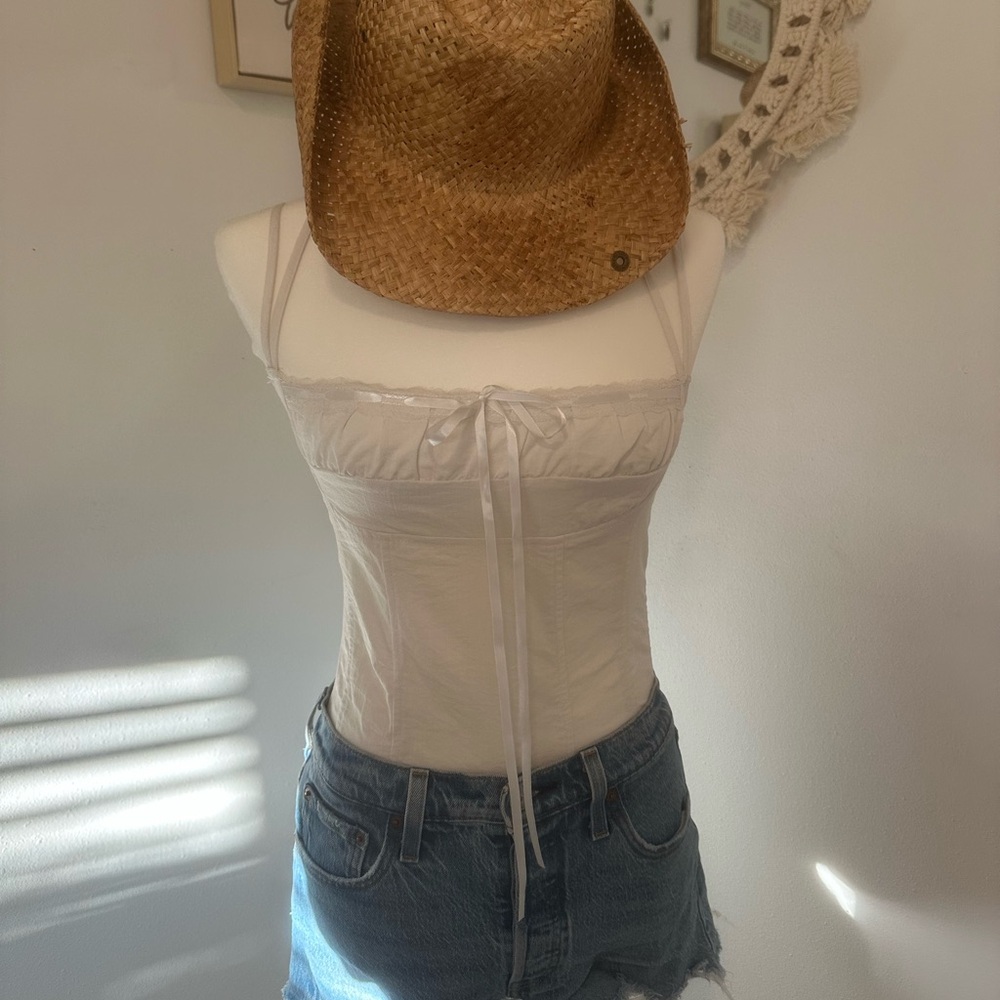 Princess Polly Trynia halterneck tie bust lace trim detail top in white